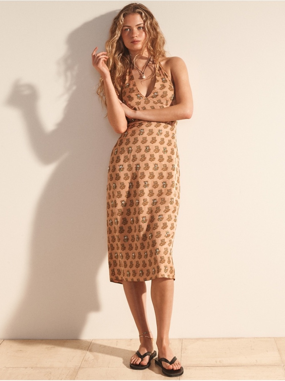 J. Crew Collection embellished halter midi dress in tonal tulip block print in 0